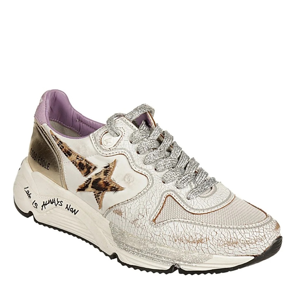 Golden Goose Running Sole Calf Hair-Trim Leather Sneakers